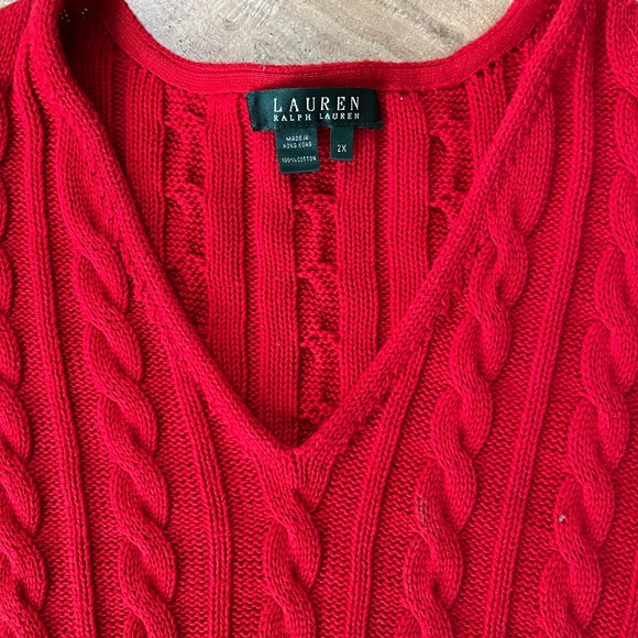 Lauren Ralph Lauren Cable Knit V-Neck Sweater Red Size 2X - Picture 3 of 6